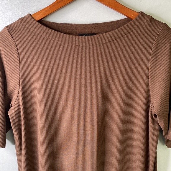 J Jill Wearever Ribbed Boat-Neck Brown Top Jersey Knit Tee Short Sleeve Normcore - Picture 3 of 14